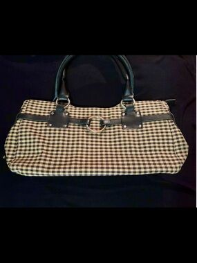 New Classic Black & Cream Check Burberry Style Tote Bag with Ring Accent